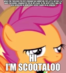 Size: 576x636 | Tagged: safe, derpibooru import, scootaloo, chickun, exploitable meme, image macro, meme, navy seal copypasta, solo, text, vulgar