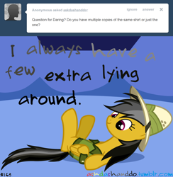 Size: 1280x1310 | Tagged: safe, artist:drumblastingquilava, derpibooru import, daring do, ask, askdashanddo, solo, tumblr