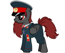 Size: 574x466 | Tagged: safe, derpibooru import, oc, oc only, pegasus, pony, pony creator, clothes, general, hat, kill me, medal, solo, suit, team fortress 2, unamused