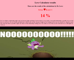 Size: 1112x902 | Tagged: safe, derpibooru import, spike, anti-shipping, big no, blatant lies, female, love calculator, male, meme, shipping, straight