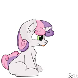 Size: 894x894 | Tagged: safe, artist:softkityonfire, derpibooru import, sweetie belle, :p, chest fluff, cute, diasweetes, filly, solo, tongue out