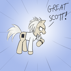 Size: 1000x1000 | Tagged: safe, artist:howlsinthedistance, derpibooru import, earth pony, pony, back to the future, clothes, doc brown, great scott, male, ponified, shirt, solo, stallion, watch, wristwatch