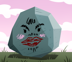 Size: 1775x1550 | Tagged: safe, artist:wolframclaws, derpibooru import, tom, face, grass, lips, lipstick, makeup, rock, solo, wat