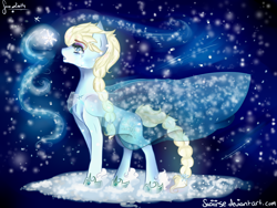 Size: 1024x768 | Tagged: safe, artist:saoiirse, derpibooru import, clothes, crying, dress, elsa, frozen (movie), ponified, snow, snowfall, solo