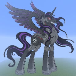 Size: 800x800 | Tagged: safe, artist:kaborto, artist:sculpting-with-acid, derpibooru import, oc, oc only, oc:black stallion, alicorn, pony, alicorn oc, minecraft, minecraft pixel art, pixel art, solo