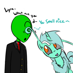 Size: 1000x1000 | Tagged: safe, artist:wuzzlefluff, derpibooru import, lyra heartstrings, oc, oc:anon, human, mothpony, original species, human fetish, moth pony general, open mouth, smelling, smiling, species swap