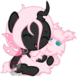 Size: 461x465 | Tagged: safe, artist:ipandacakes, derpibooru import, oc, oc only, oc:pomf puff, changeling, hybrid, changeling oc, cute, eyes closed, heart, interspecies offspring, magical lesbian spawn, offspring, parent:oc:fluffle puff, parent:queen chrysalis, parents:canon x oc, parents:chrysipuff, pink changeling, simple background, transparent background, vector, watermark
