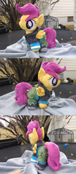 Size: 637x1442 | Tagged: safe, artist:bakufoon, scootaloo, clothes, equestria girls outfit, irl, photo, plushie, solo, toy