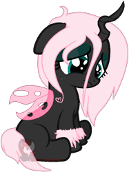 Size: 638x852 | Tagged: safe, artist:ipandacakes, derpibooru import, oc, oc only, oc:pomf puff, changeling, hybrid, changeling oc, heart, interspecies offspring, magical lesbian spawn, offspring, parent:oc:fluffle puff, parent:queen chrysalis, parents:canon x oc, parents:chrysipuff, pink changeling, sad, simple background, solo, transparent background, vector