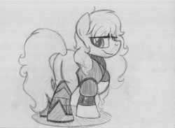 Size: 1024x749 | Tagged: safe, artist:drawponies, derpibooru import, commission, monochrome, ponified, rooster teeth, rwby, sketch, solo, yang xiao long