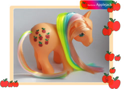 Size: 695x498 | Tagged: safe, artist:salemsparkler, applejack (g1), g1, custom, irl, photo, rainbow, rehair, toy