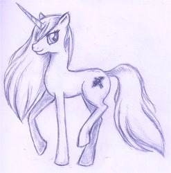 Size: 600x607 | Tagged: safe, artist:violetferret, oc, oc only, oc:princess aquila, pony, unicorn, female, mare, monochrome, solo, traditional art