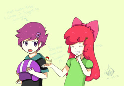 Size: 1076x743 | Tagged: safe, artist:nekoscarlet, derpibooru import, apple bloom, scootaloo, human, humanized, light skin