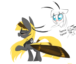 Size: 1500x1269 | Tagged: safe, artist:meekcheep, derpibooru import, oc, oc only, oc:hexferry, mothpony, original species, death's-head hawkmoth, moth noises, moth pony general, solo, squeak