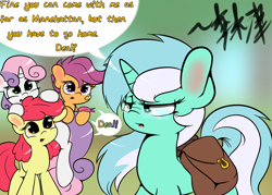 Size: 1400x1000 | Tagged: safe, artist:lightningnickel, apple bloom, lyra heartstrings, scootaloo, sweetie belle, bandaid, cute, cutie mark crusaders, professor lyra, tumblr