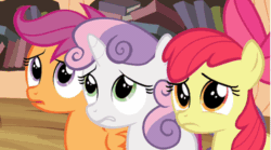 Size: 365x203 | Tagged: safe, screencap, apple bloom, scootaloo, sweetie belle, twilight time, animated, cutie mark crusaders, faic, reaction image, shock, shocked
