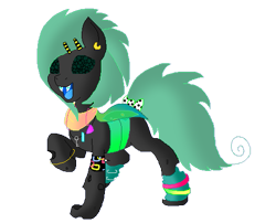 Size: 521x420 | Tagged: safe, artist:princessamity, oc, oc only, changeling, 80s, accessories, bow, bracelet, braces, changeling oc, dancing, earring, green changeling, green eyes, hairclip, key, leg warmers, necklace, simple background, smiling, solo, transparent background, vector