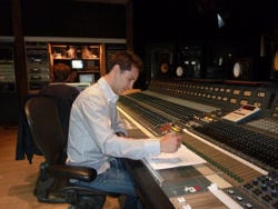 Size: 720x540 | Tagged: safe, human, at the gala, behind the scenes, daniel ingram, daniel ingram's studio, irl, irl human, mixing console, photo, working, writing