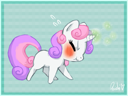 Size: 827x625 | Tagged: safe, artist:paichitaron, sweetie belle, blushing, magic, solo