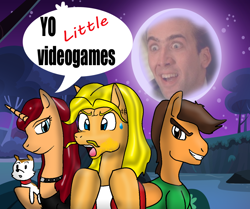 Size: 1092x912 | Tagged: safe, artist:odiz, benny, cagebooru, jessica, matt, maximilian dood, nicolas cage, yo videogames