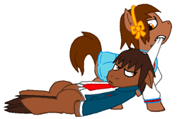 Size: 635x429 | Tagged: artist needed, safe, derpibooru import, anime, clothes, kyon, melancholy of haruhi suzumiya, ponified, schoolgirl, suzumiya haruhi