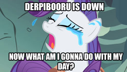 Size: 1280x720 | Tagged: safe, derpibooru import, edit, edited screencap, screencap, rarity, pony, unicorn, a dog and pony show, crying, derpibooru, first world problems, image macro, marshmelodrama, rusty chains, solo, whining