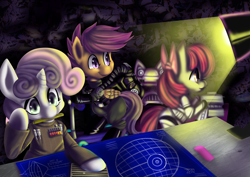 Size: 4200x2968 | Tagged: safe, artist:fauxsquared, derpibooru import, apple bloom, scootaloo, sweetie belle, crossover, cutie mark crusaders, death star, grand moff, star wars