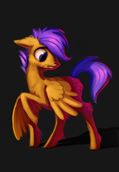 Size: 2500x3618 | Tagged: safe, artist:hoofboot, scootaloo, looking back, raised hoof, solo, spread wings