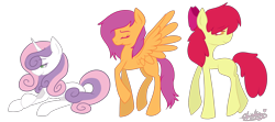 Size: 2600x1150 | Tagged: safe, artist:ink-n-heart, derpibooru import, apple bloom, scootaloo, sweetie belle, cutie mark crusaders