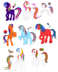 Size: 1238x1532 | Tagged: safe, artist:shadowgirlfan, derpibooru import, oc, oc only, oc:beachbal, oc:blue rose, oc:bright rainbow, oc:lovely heart, oc:rainbow grape, oc:starbolt, oc:sunset island, oc:watermelon, traditional art