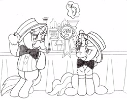 Size: 3277x2548 | Tagged: safe, artist:zanefir-dran, derpibooru import, flam, flim, apple, colt, flim flam brothers, lineart, monochrome