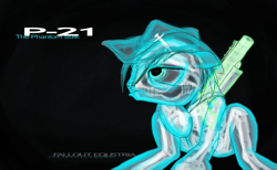 Size: 2340x1440 | Tagged: safe, artist:aaronmk, derpibooru import, oc, oc only, oc:p-21, ghost, fallout equestria, fallout equestria: project horizons, bone, gun, hat, x-ray, x-ray picture