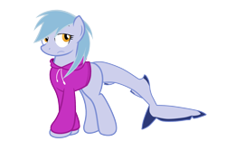 Size: 2560x1600 | Tagged: safe, derpibooru import, oc, oc only, oc:hatii, original species, shark, shark pony, blank flank, clothes, hoodie, solo