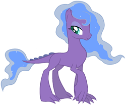 Size: 403x339 | Tagged: safe, artist:unoriginai, derpibooru import, oc, oc only, oc:pandora, dracony, interspecies offspring, offspring, parent:princess luna, parent:spike, parents:spiluna, raised hoof, smiling, solo