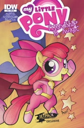 Size: 1265x1920 | Tagged: safe, artist:agnesgarbowska, derpibooru import, idw, apple bloom, action pose, clothes, costume, cover, jetpack comics, superhero