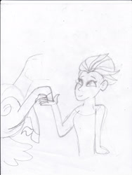 Size: 775x1030 | Tagged: safe, artist:toon-n-crossover, windigo, crossover, elsa, frozen (movie), monochrome, pencil drawing, wip