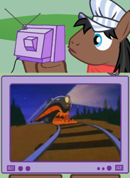 Size: 563x771 | Tagged: safe, derpibooru import, full steam, promontory, exploitable meme, meme, obligatory pony, tiny toon adventures, train, tv meme