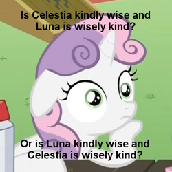 Size: 500x500 | Tagged: safe, edit, edited screencap, screencap, sweetie belle, pony, unicorn, sisterhooves social, exploitable meme, female, filly, gork and mork, horn, image macro, meme, ork, solo, sudden clarity sweetie belle, text, two toned mane, warhammer (game), warhammer 40k, white coat, wide eyes