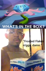 Size: 540x832 | Tagged: safe, derpibooru import, princess twilight sparkle (episode), exploitable meme, frosted flakes, meme, mystery box of plot importance, nigga, vine video, vulgar, what's in the box?