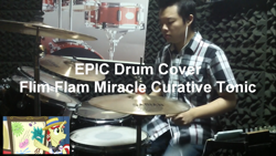 Size: 1366x768 | Tagged: safe, flam, flim, human, leap of faith, drum cover, flim flam brothers, irl, irl human, photo