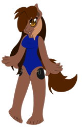 Size: 663x1023 | Tagged: safe, artist:miikymod, derpibooru import, oc, oc only, anthro, plantigrade anthro, anthro oc, barefoot, berta blast, clothes, feet, one-piece swimsuit, solo, swimsuit