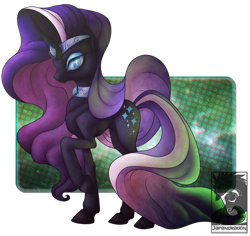 Size: 921x868 | Tagged: safe, artist:japandragon, nightmare rarity, pony, unicorn, eyeshadow, female, lidded eyes, makeup, mare, raised hoof, solo