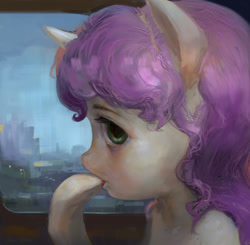 Size: 900x883 | Tagged: safe, artist:php90, sweetie belle, hoof in mouth, painting, solo