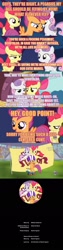 Size: 640x2520 | Tagged: safe, derpibooru import, screencap, apple bloom, scootaloo, sweetie belle, flight to the finish, alternate ending, comic, credit joke, cutie mark crusaders, good end, image macro, orange text, vulgar