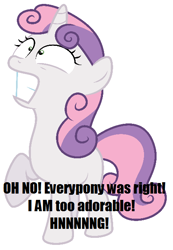 Size: 442x638 | Tagged: safe, artist:spencethenewbie, sweetie belle, cute, diasweetes, gritted teeth, heart attack, image macro, meme, solo, wide eyes