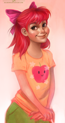 Size: 500x945 | Tagged: safe, artist:maaronn, apple bloom, human, bust, humanized, portrait, smiling, solo