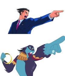 Size: 550x642 | Tagged: safe, derpibooru import, ahuizotl, daring don't, ace attorney, objection, phoenix wright, rings of scorchero