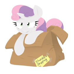 Size: 1280x1280 | Tagged: safe, artist:dfectivedvice, artist:xhazxmatx, derpibooru import, sweetie belle, cardboard box, colored, simple background, solo, sweetie belle is not amused, transparent background