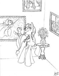 Size: 788x1013 | Tagged: safe, artist:pitterpaint, derpibooru import, anna, disney, frozen (movie), monochrome, ponified, traditional art