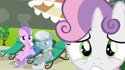 Size: 1280x720 | Tagged: safe, screencap, diamond tiara, silver spoon, sweetie belle, twilight time, glasses, tiara